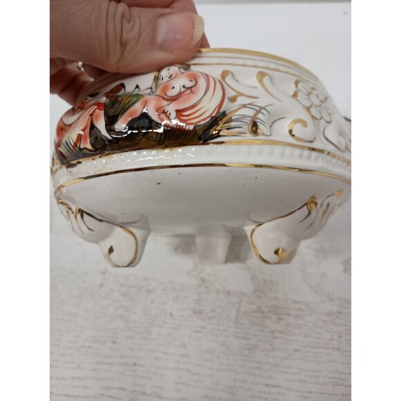 Vintage Capodimonte Bernini Porcelain Cherub Footed Lidded Hand Painted Dish - Picture 5 of 9